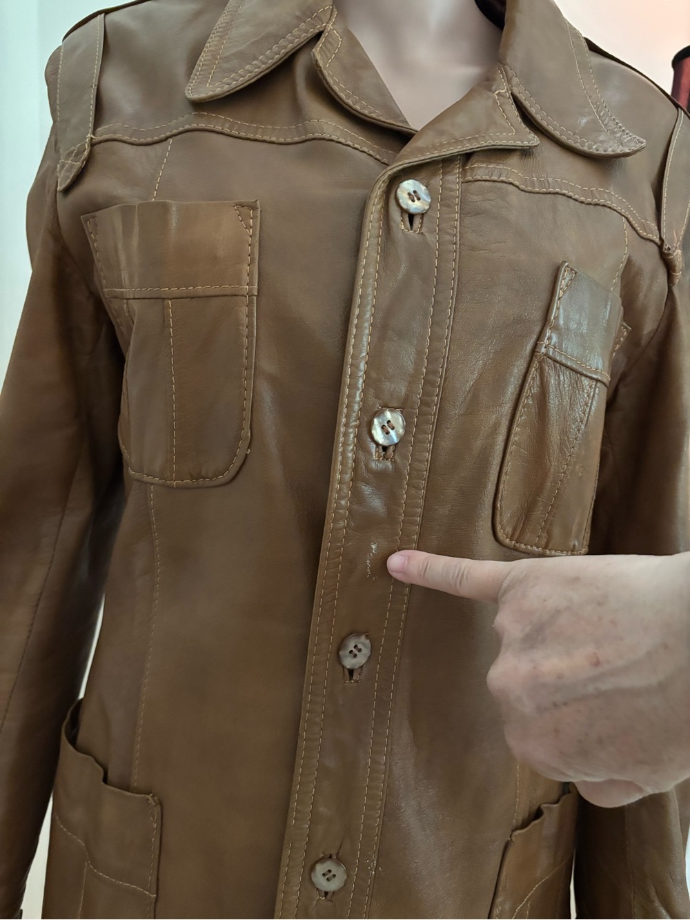 Zara Brown Leather Button-Front Jacket - Picture 5 of 15